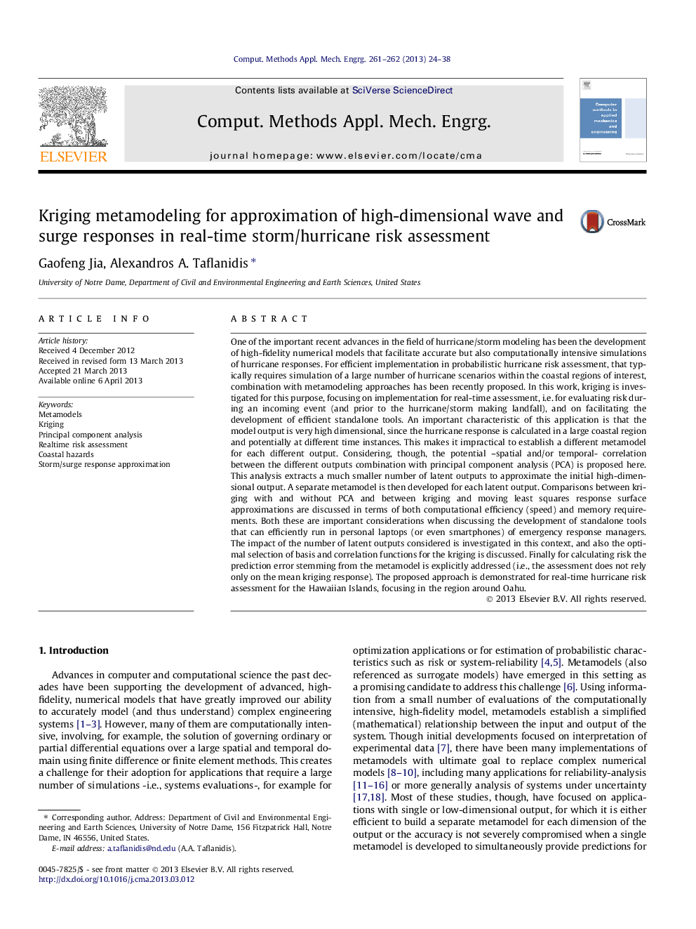 Kriging metamodeling for approximation of high-dimensional wave and surge responses in real-time storm/hurricane risk assessment