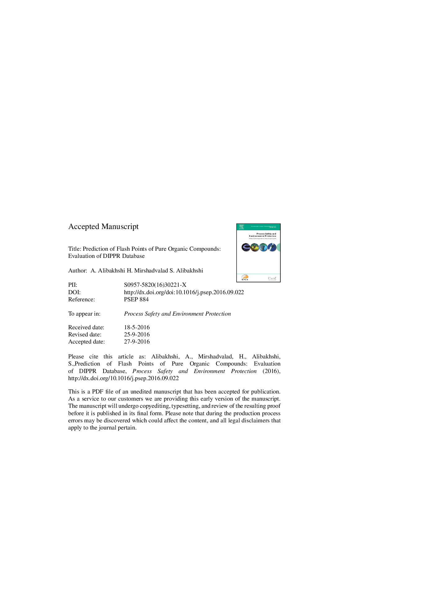 Prediction of flash points of pure organic compounds: Evaluation of the DIPPR database