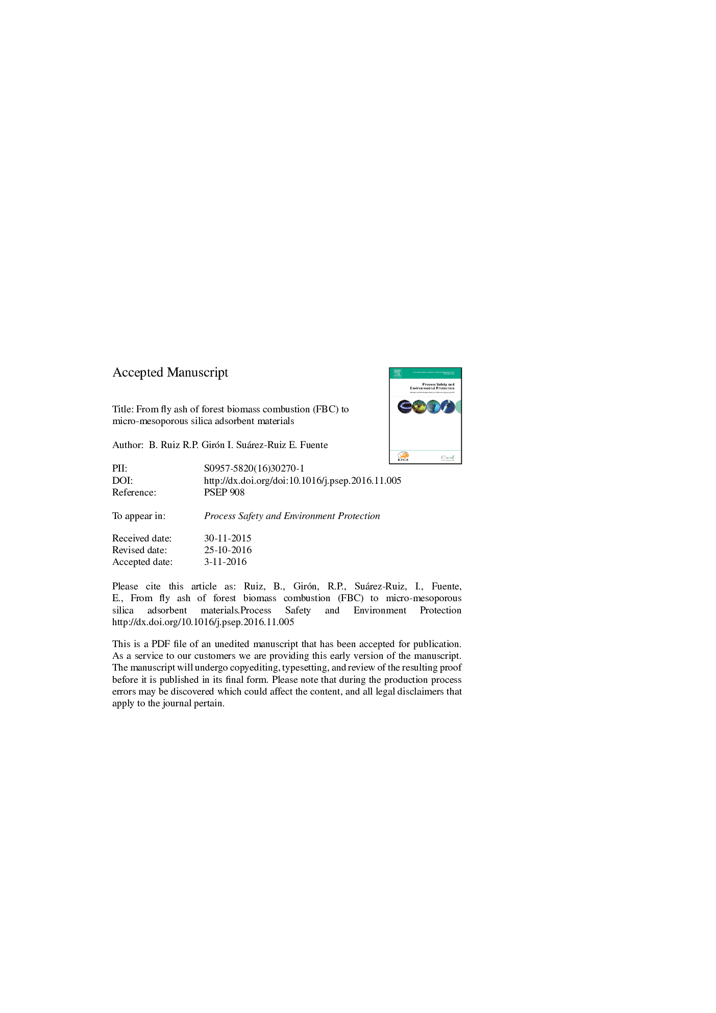 عکس صفحه اول مقاله: From fly ash of forest biomass combustion (FBC) to micro-mesoporous silica adsorbent materials From fly ash of forest biomass combustion (FBC) to micro-mesoporous silica adsorbent materials