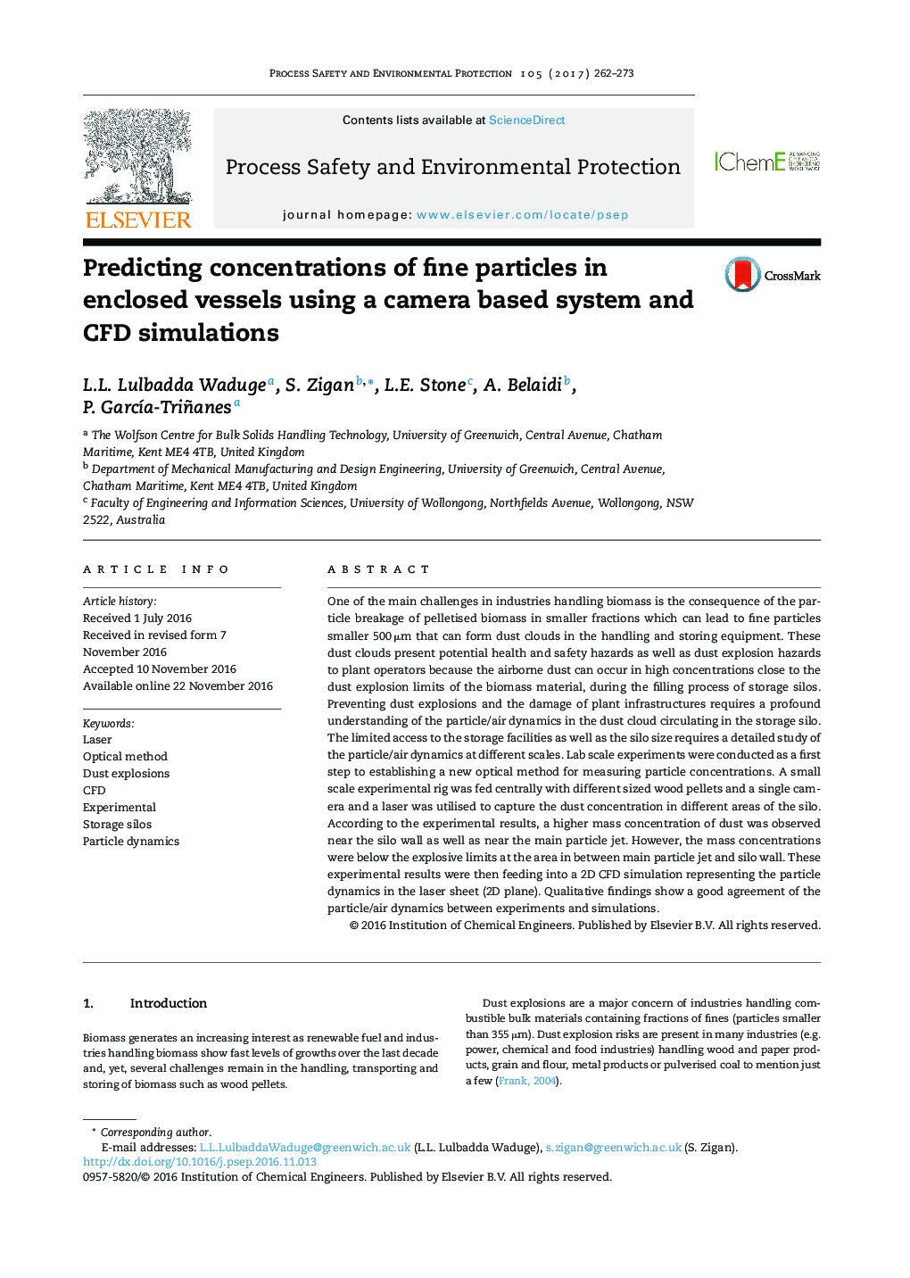 Predicting concentrations of fine particles in enclosed vessels using a camera based system and CFD simulations