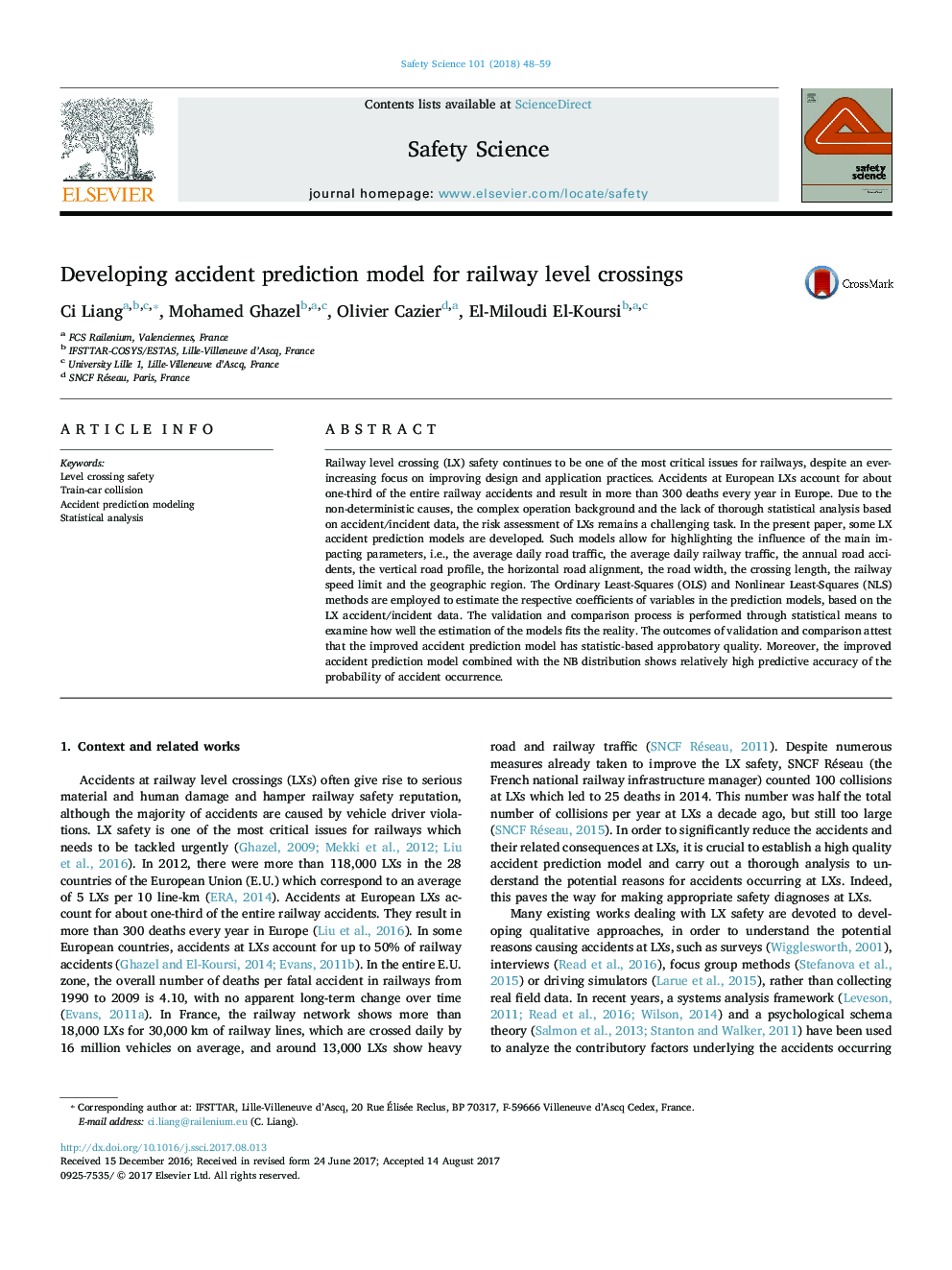 Developing accident prediction model for railway level crossings