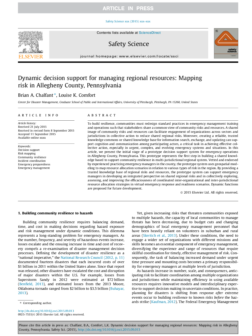 Dynamic decision support for managing regional resources: Mapping risk in Allegheny County, Pennsylvania