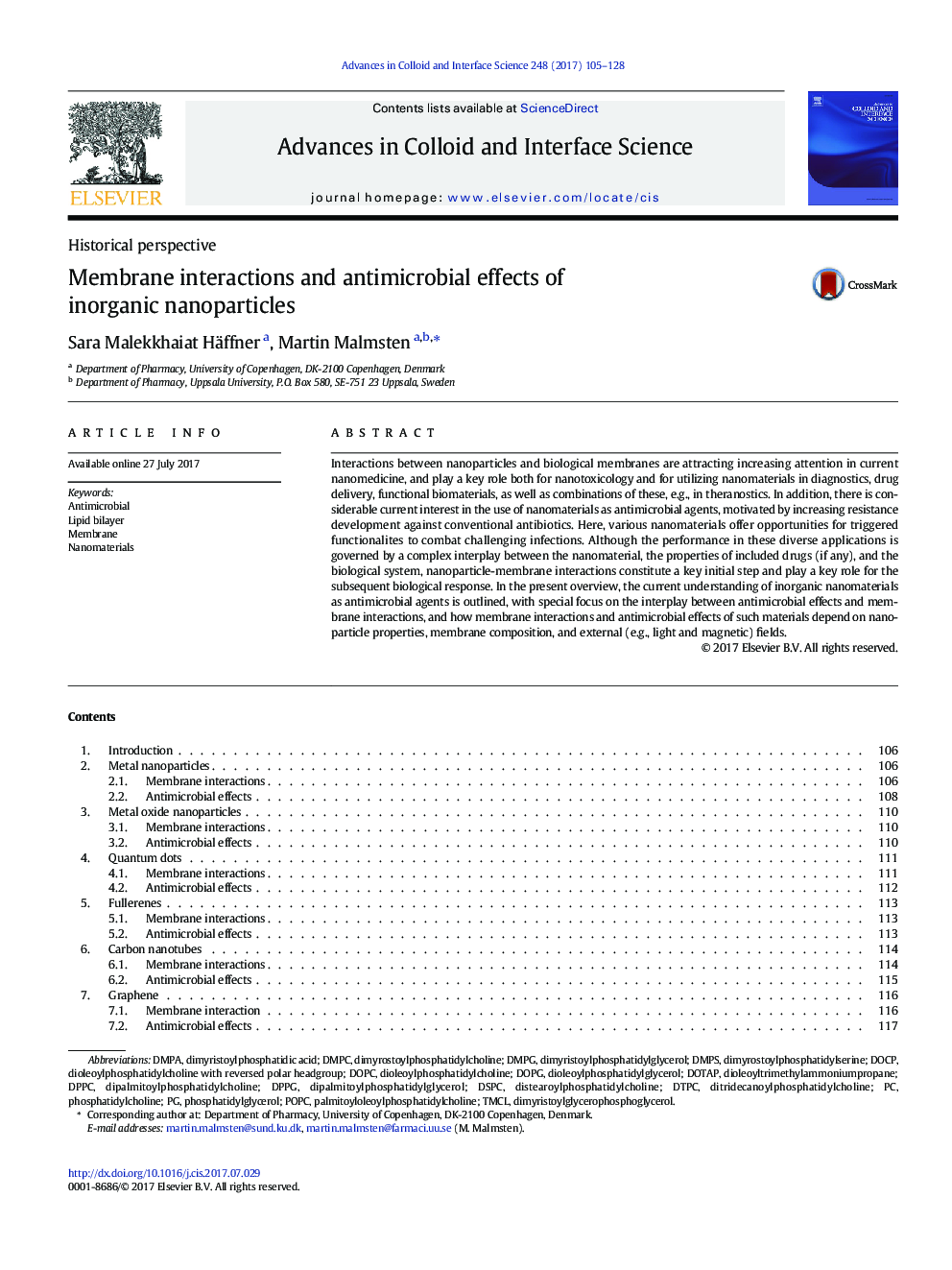 Membrane interactions and antimicrobial effects of inorganic nanoparticles