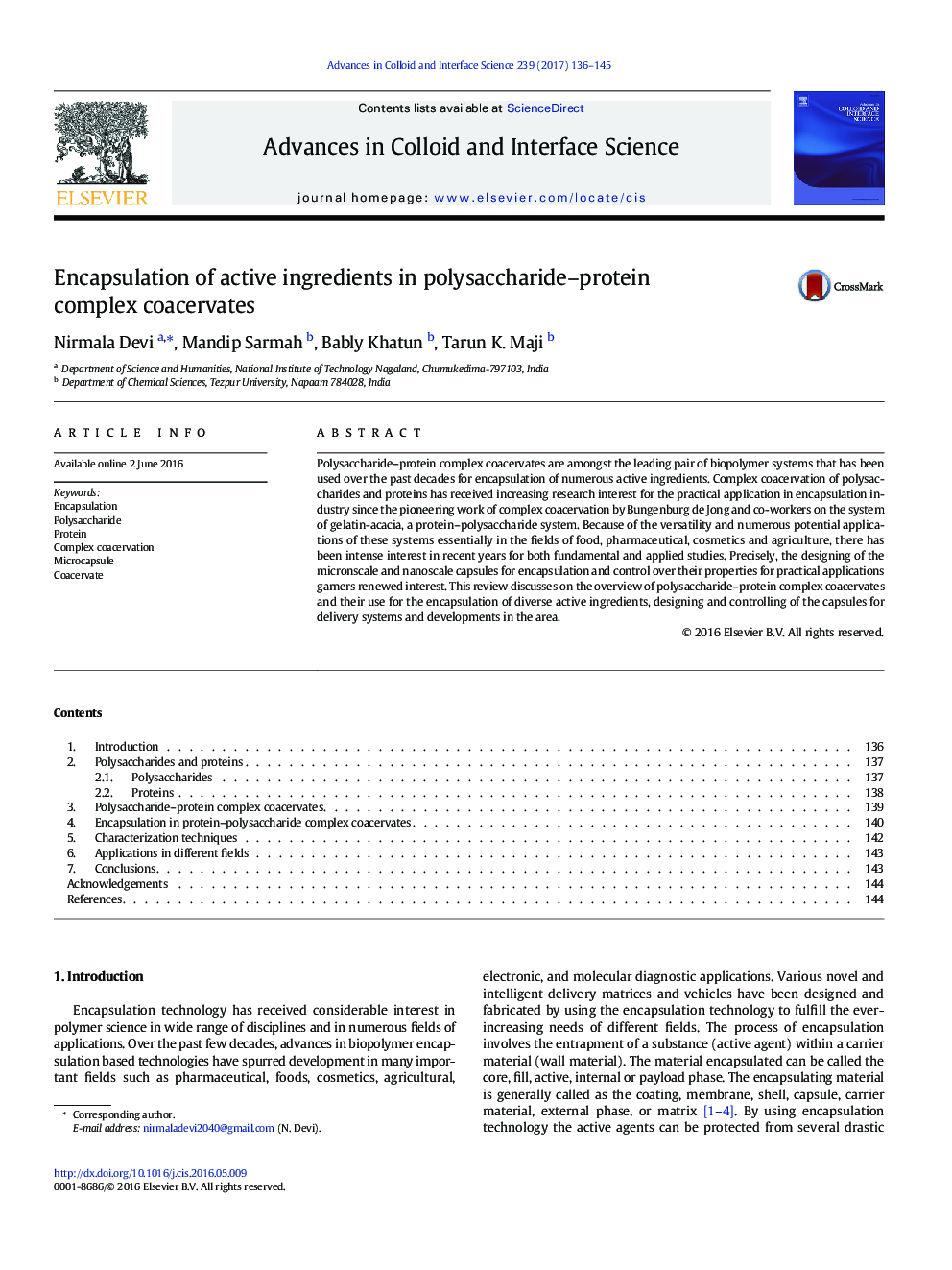 Encapsulation of active ingredients in polysaccharide-protein complex coacervates