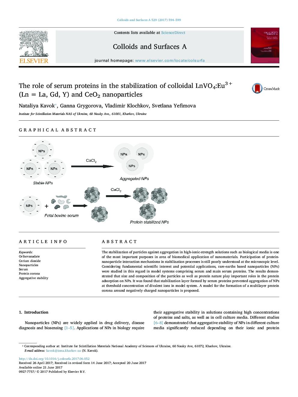 The role of serum proteins in the stabilization of colloidal LnVO4:Eu3+ (LnÂ =Â La, Gd, Y) and CeO2 nanoparticles