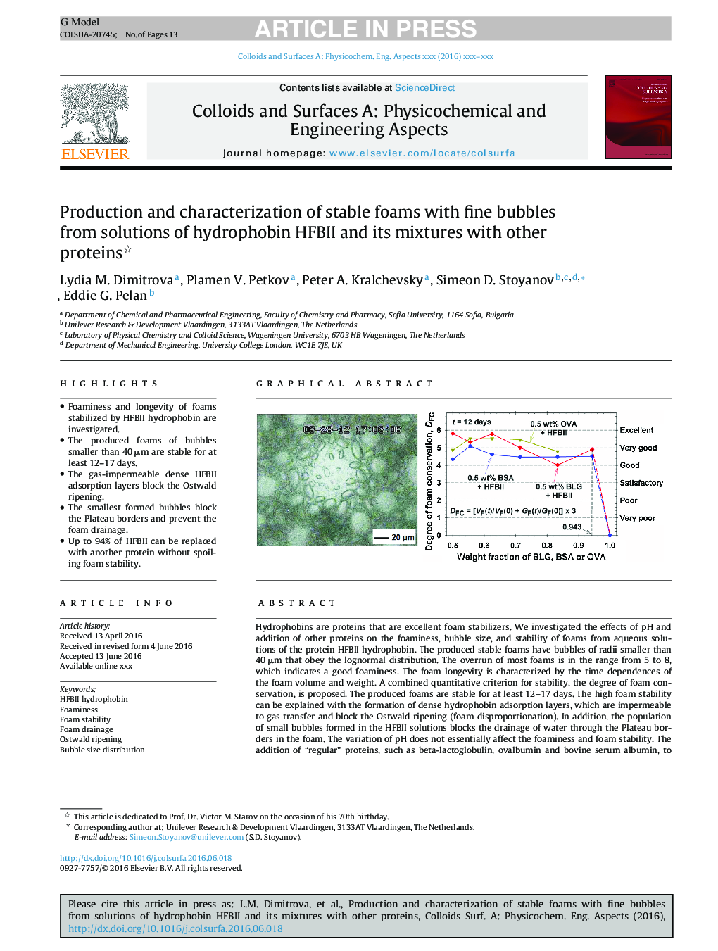 Production and characterization of stable foams with fine bubbles from solutions of hydrophobin HFBII and its mixtures with other proteins