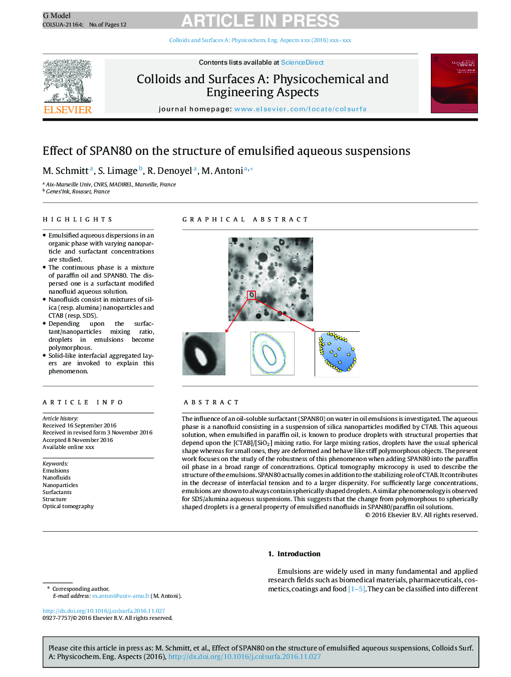 Effect of SPAN80 on the structure of emulsified aqueous suspensions