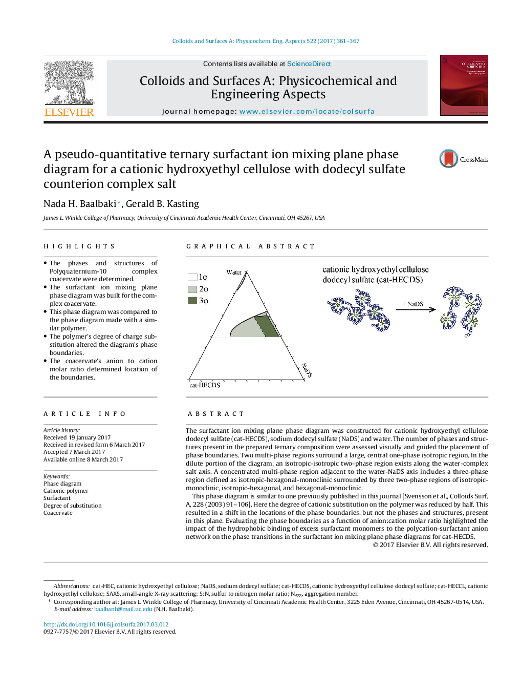 A pseudo-quantitative ternary surfactant ion mixing plane phase diagram for a cationic hydroxyethyl cellulose with dodecyl sulfate counterion complex salt