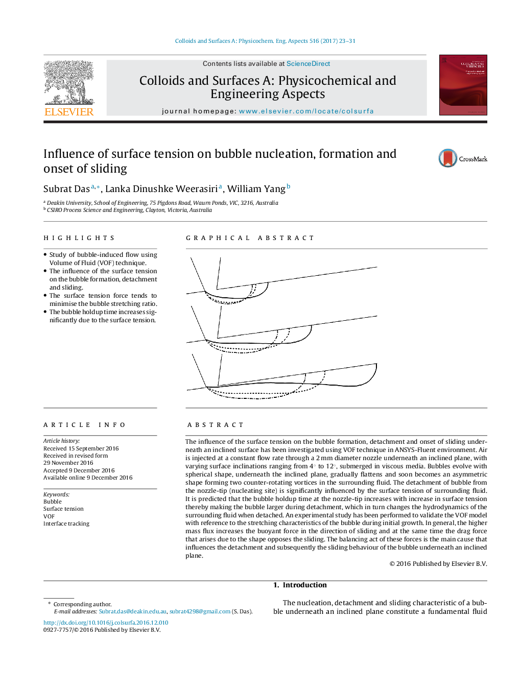 Influence of surface tension on bubble nucleation, formation and onset of sliding