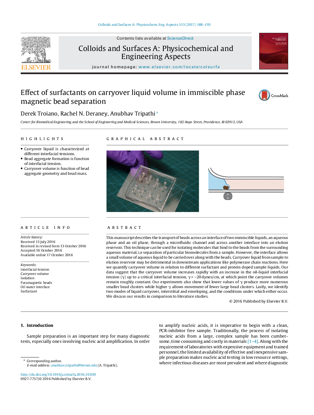 Effect of surfactants on carryover liquid volume in immiscible phase magnetic bead separation