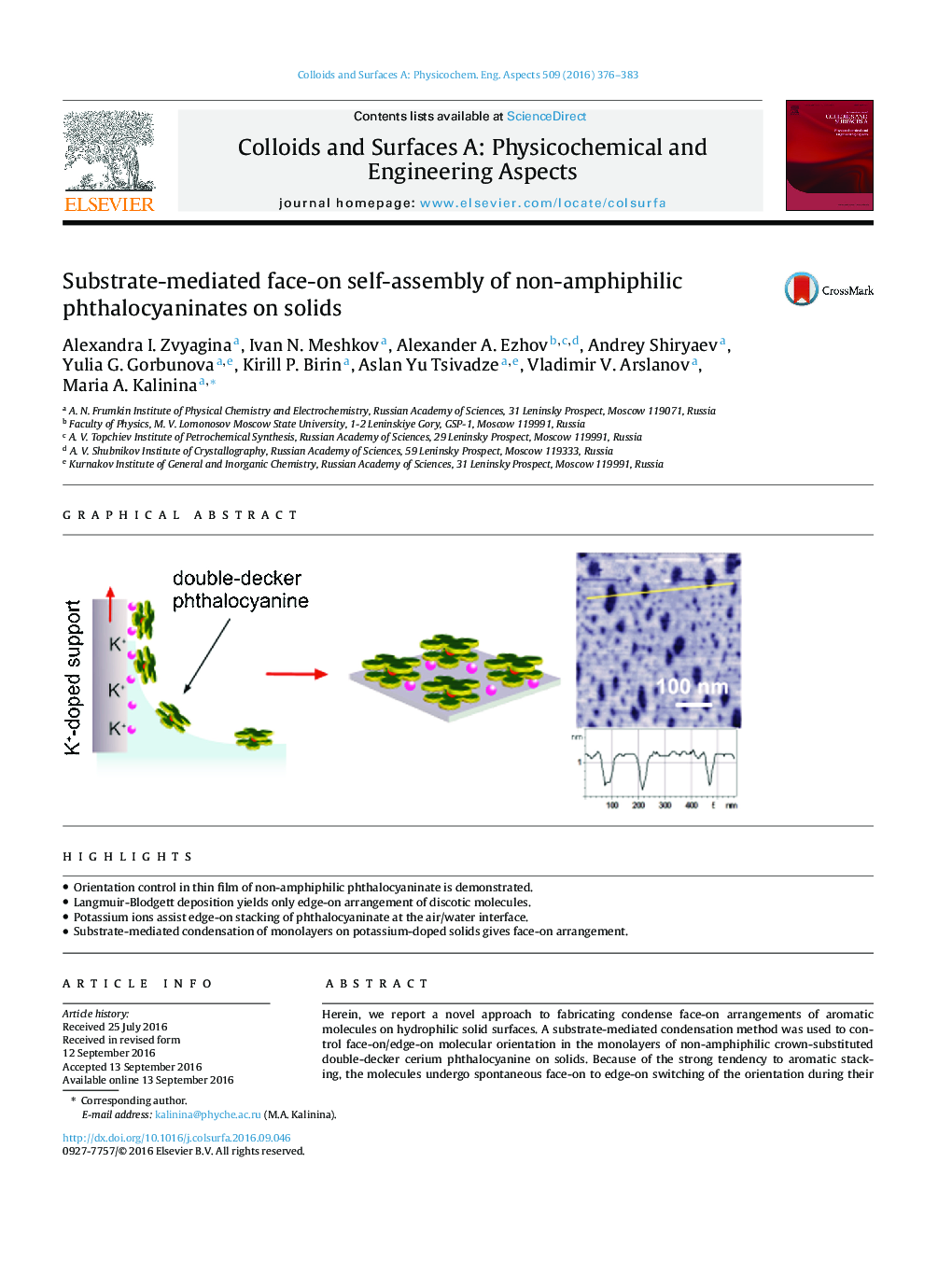 Substrate-mediated face-on self-assembly of non-amphiphilic phthalocyaninates on solids