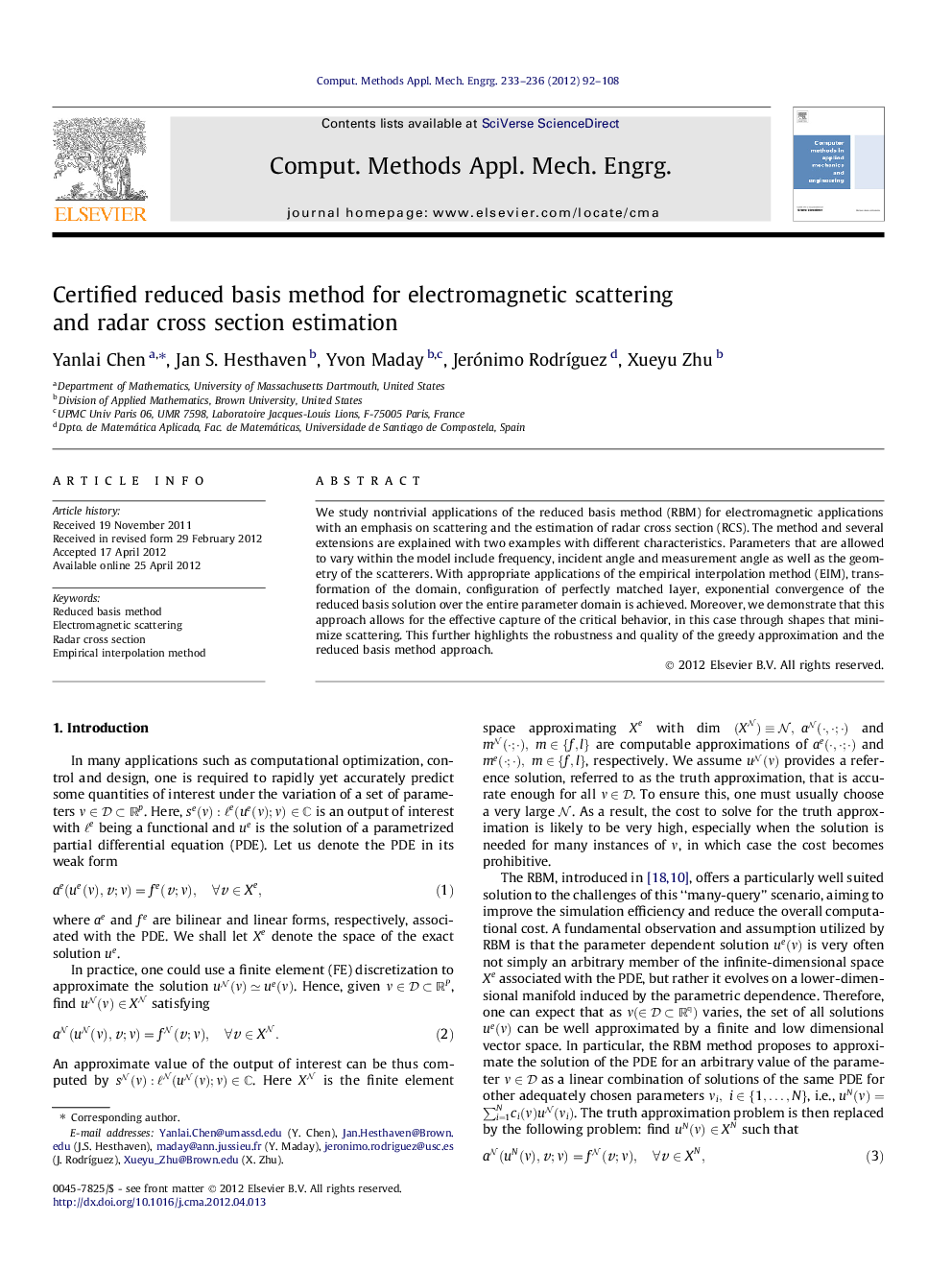 Certified reduced basis method for electromagnetic scattering and radar cross section estimation