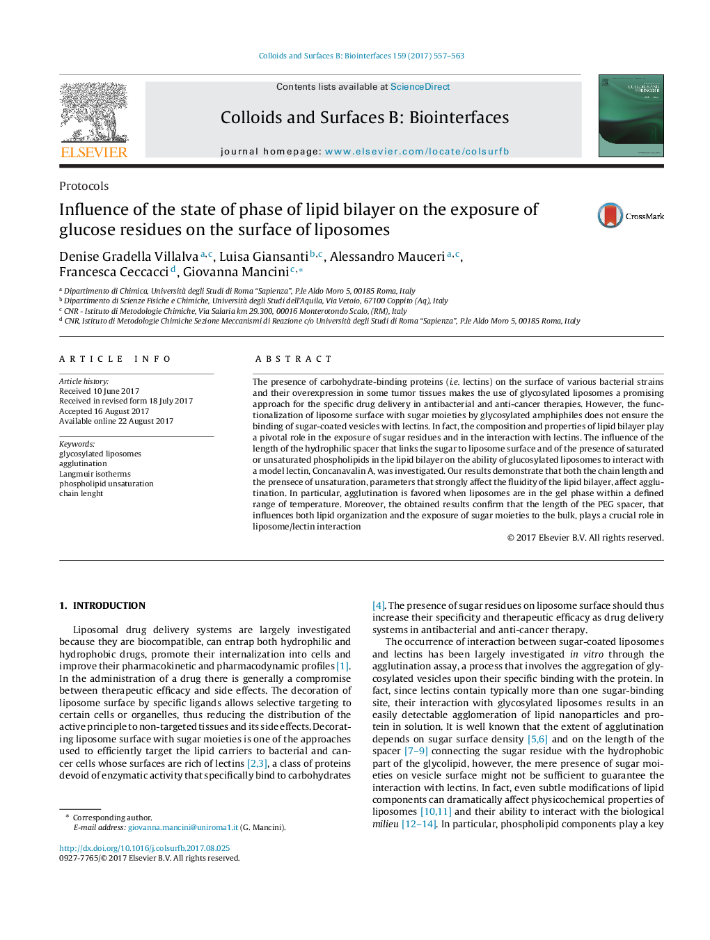 Influence of the state of phase of lipid bilayer on the exposure of glucose residues on the surface of liposomes