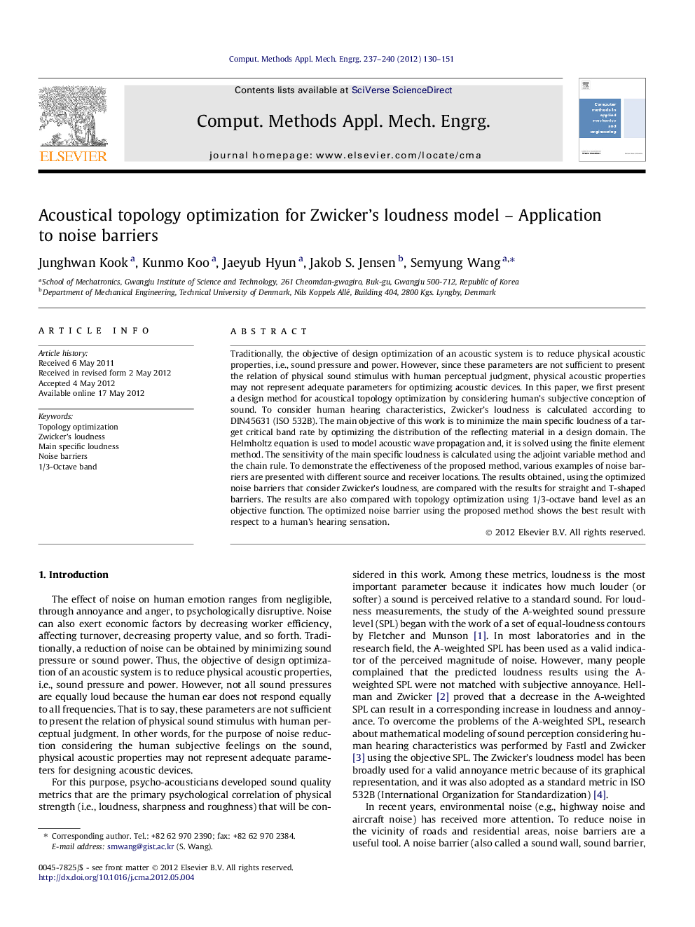 Acoustical topology optimization for Zwicker’s loudness model – Application to noise barriers