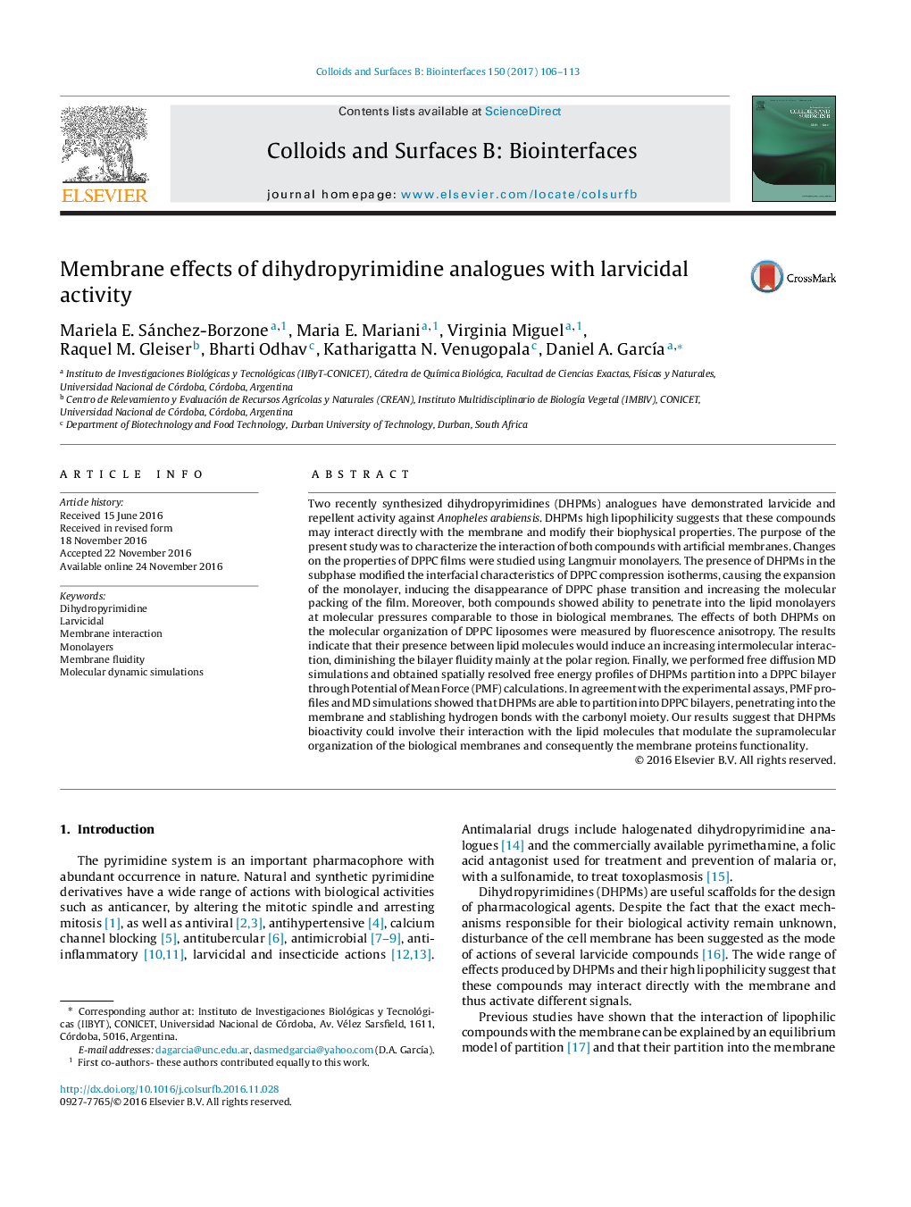 Membrane effects of dihydropyrimidine analogues with larvicidal activity