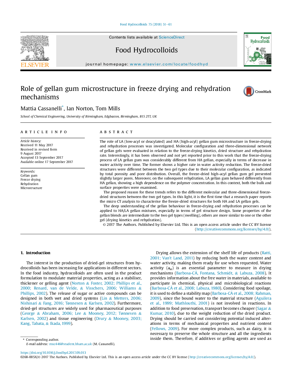 Role of gellan gum microstructure in freeze drying and rehydration mechanisms