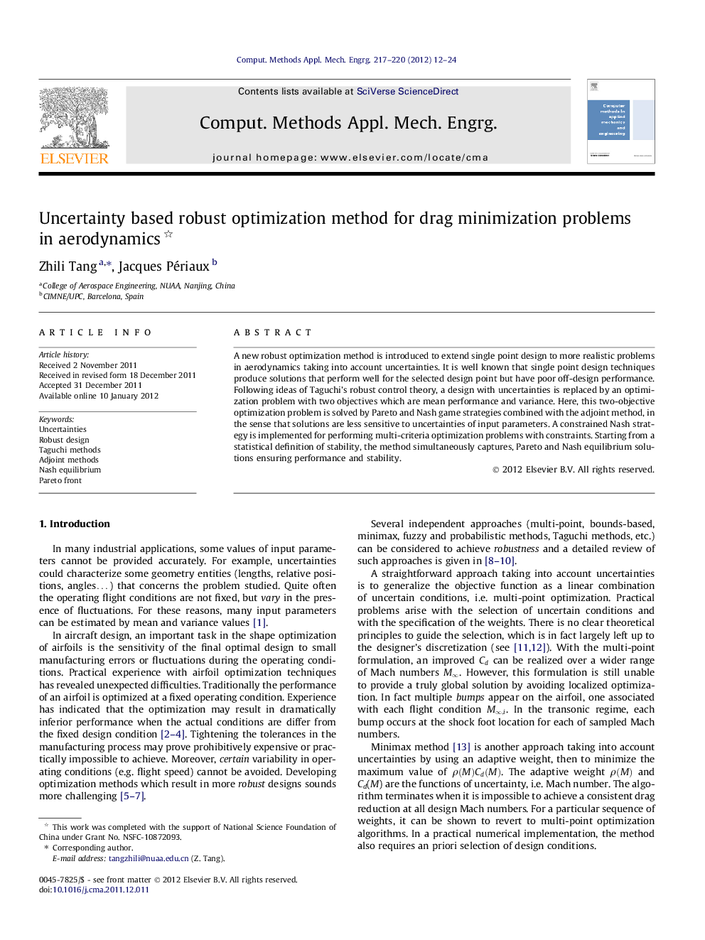 Uncertainty based robust optimization method for drag minimization problems in aerodynamics 