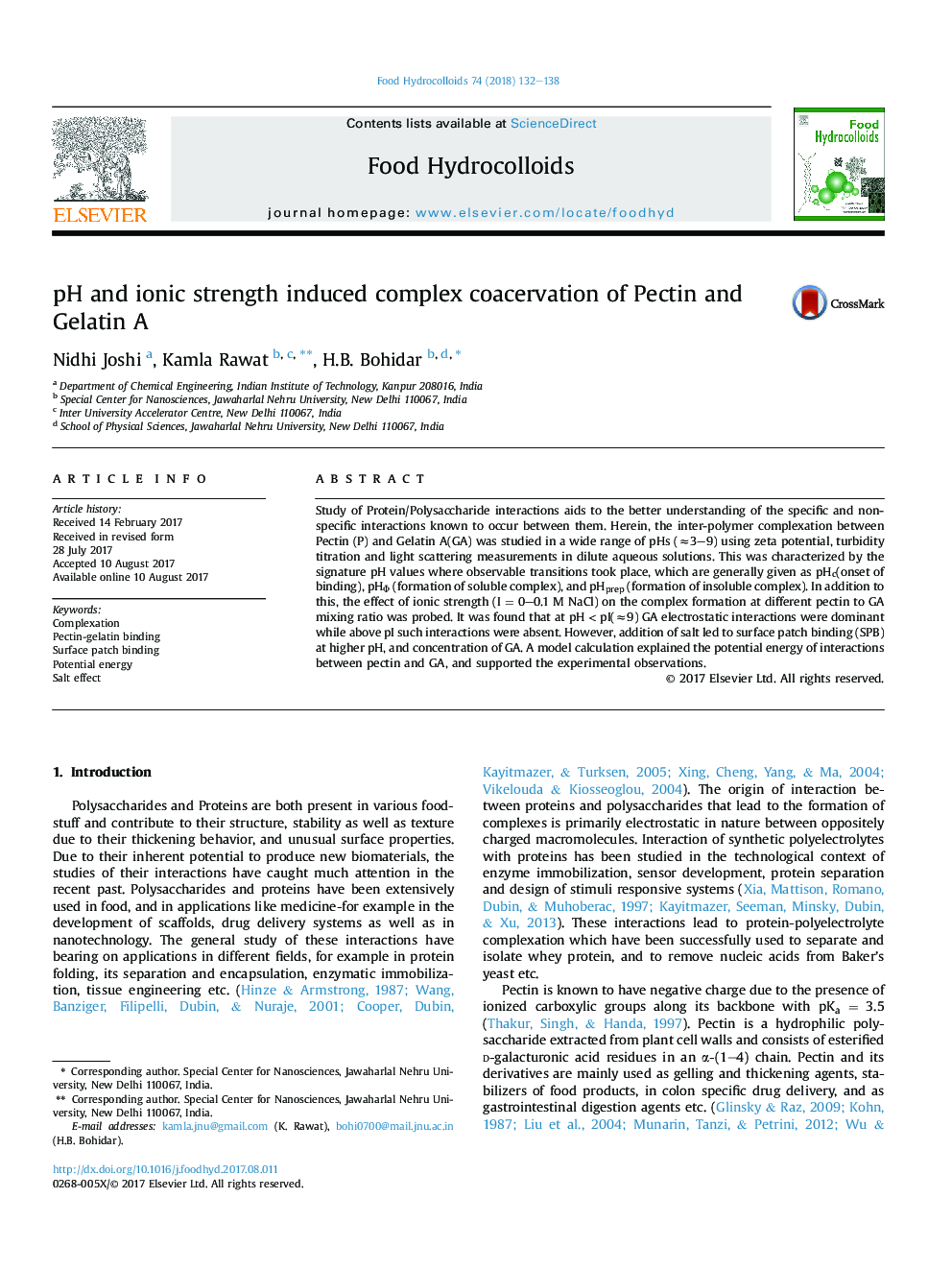 pH and ionic strength induced complex coacervation of Pectin and Gelatin A