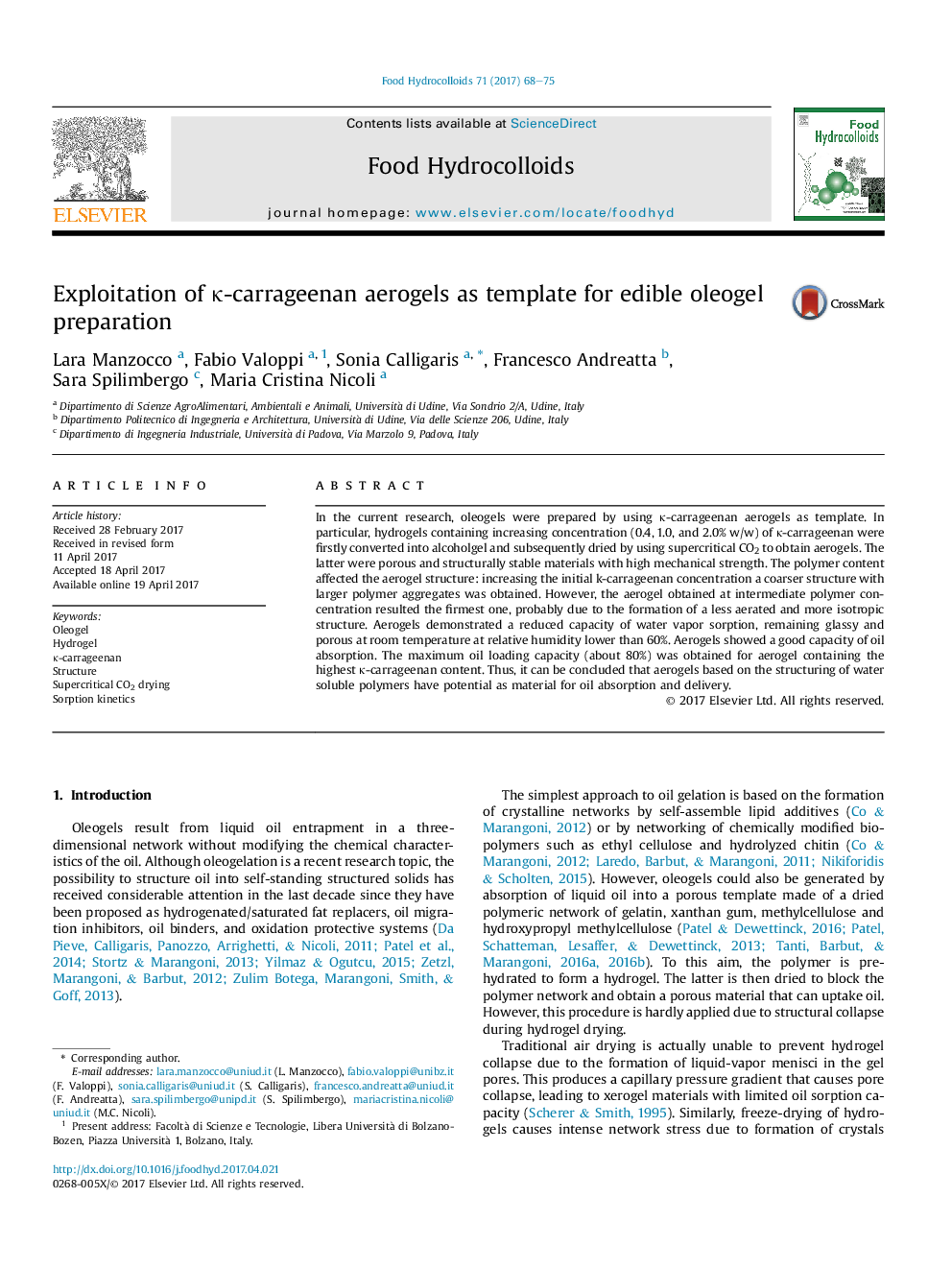 Exploitation of Îº-carrageenan aerogels as template for edible oleogel preparation