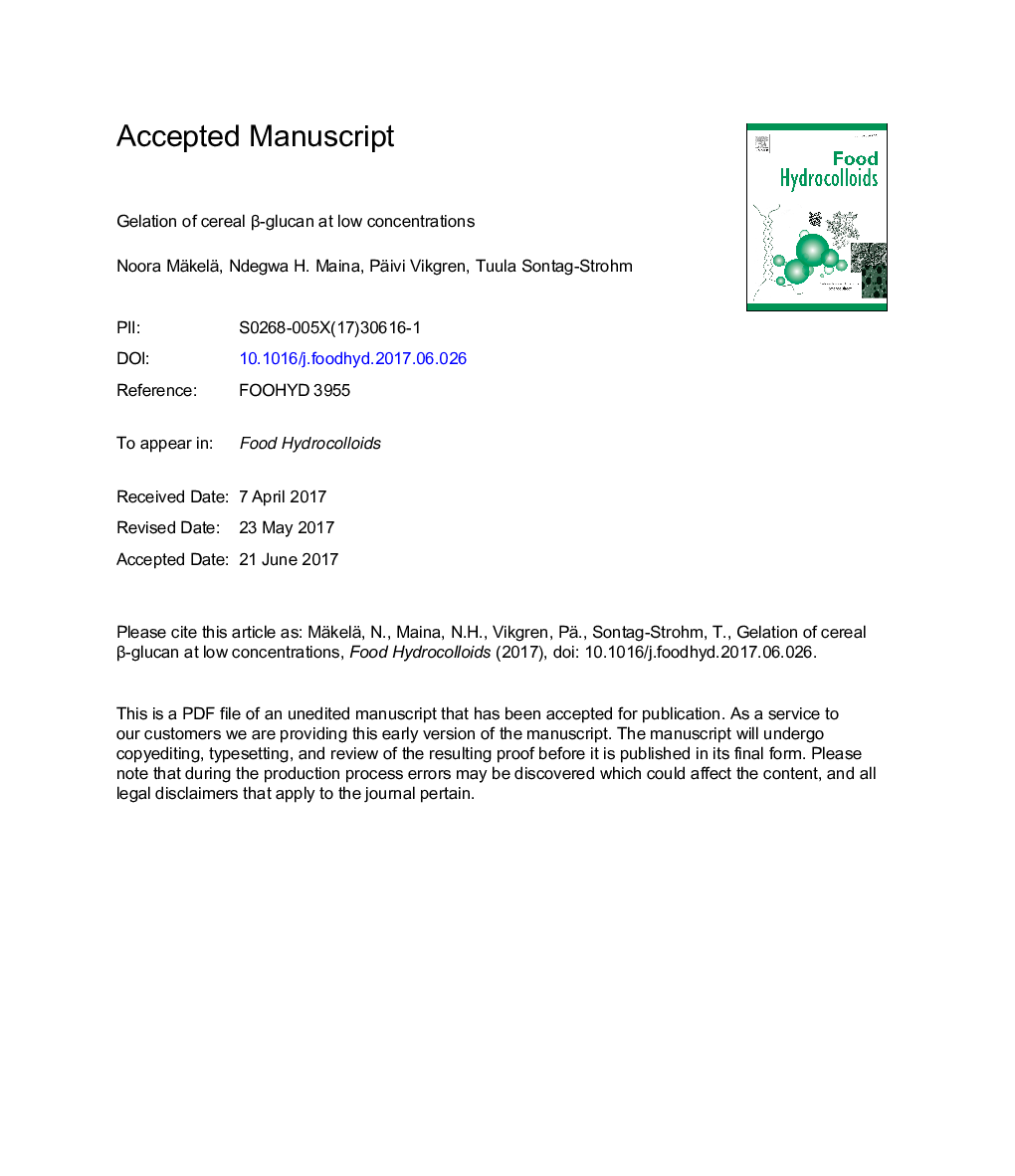 Gelation of cereal Î²-glucan at low concentrations