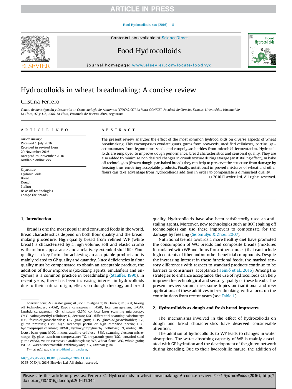 Hydrocolloids in wheat breadmaking: A concise review