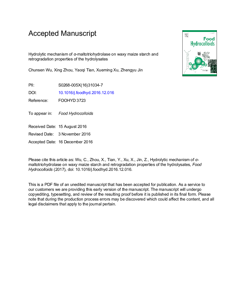 Hydrolytic mechanism of Î±-maltotriohydrolase on waxy maize starch and retrogradation properties of the hydrolysates