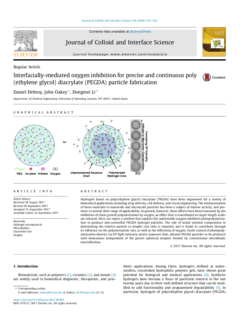 Interfacially-mediated oxygen inhibition for precise and continuous poly(ethylene glycol) diacrylate (PEGDA) particle fabrication