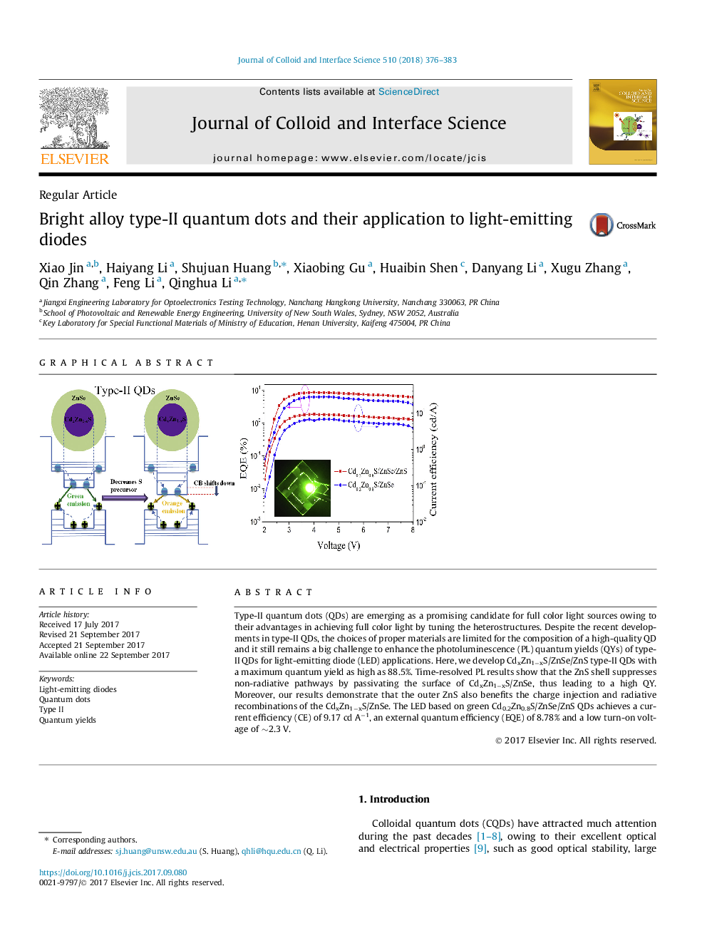 Bright alloy type-II quantum dots and their application to light-emitting diodes