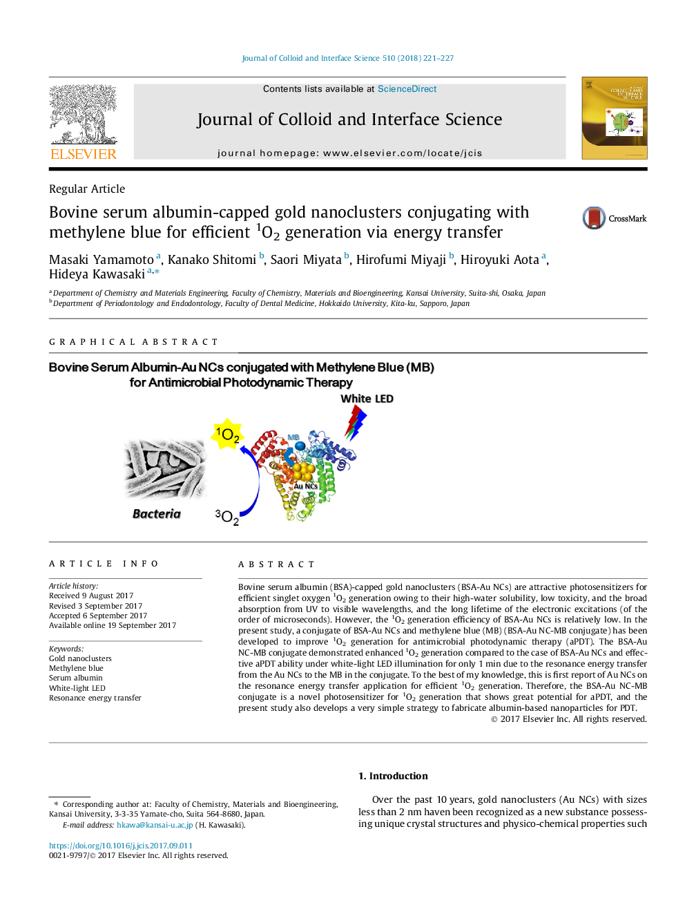 Bovine serum albumin-capped gold nanoclusters conjugating with methylene blue for efficient 1O2 generation via energy transfer