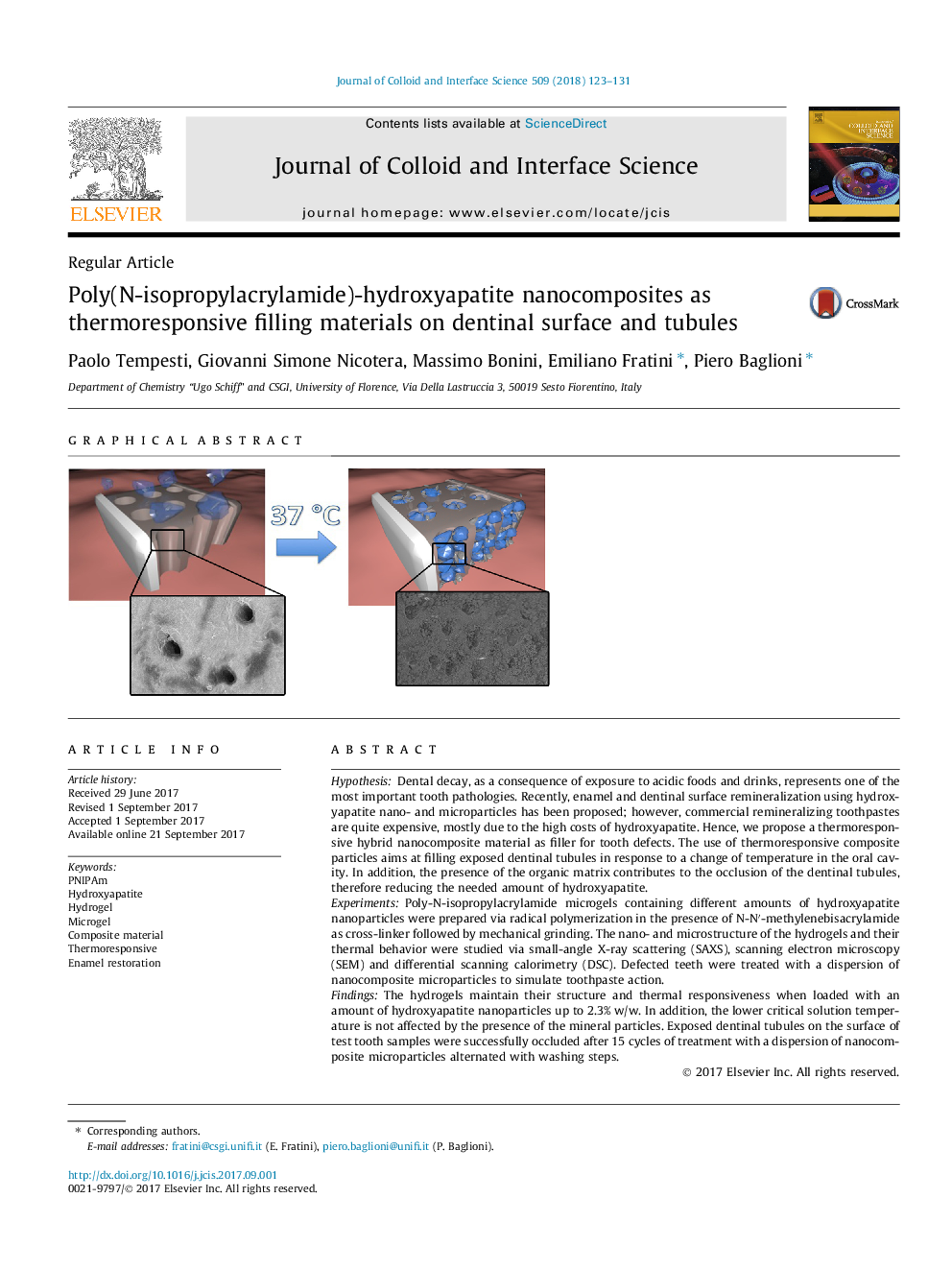 Poly(N-isopropylacrylamide)-hydroxyapatite nanocomposites as thermoresponsive filling materials on dentinal surface and tubules