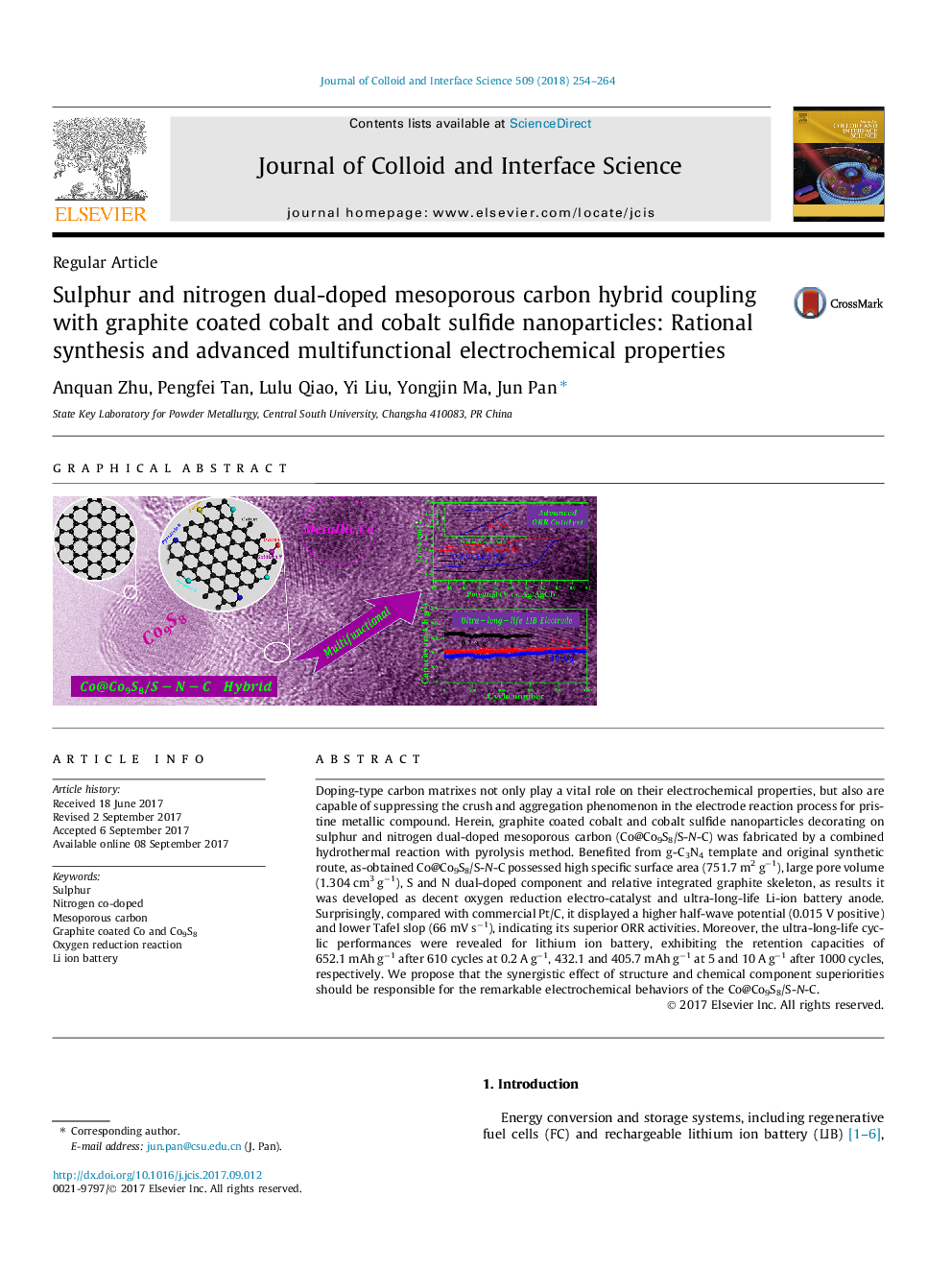 Sulphur and nitrogen dual-doped mesoporous carbon hybrid coupling with graphite coated cobalt and cobalt sulfide nanoparticles: Rational synthesis and advanced multifunctional electrochemical properties