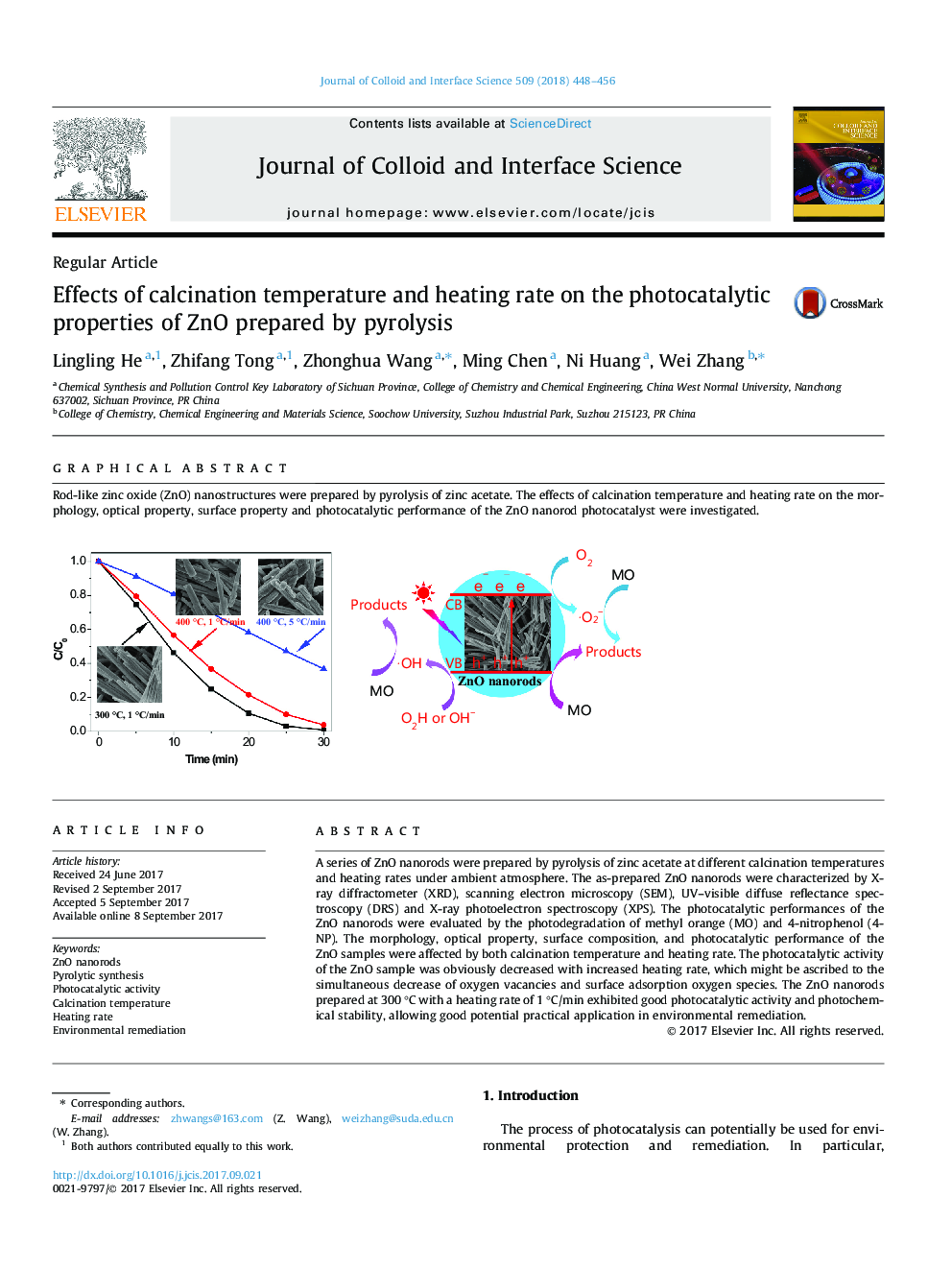 Effects of calcination temperature and heating rate on the photocatalytic properties of ZnO prepared by pyrolysis