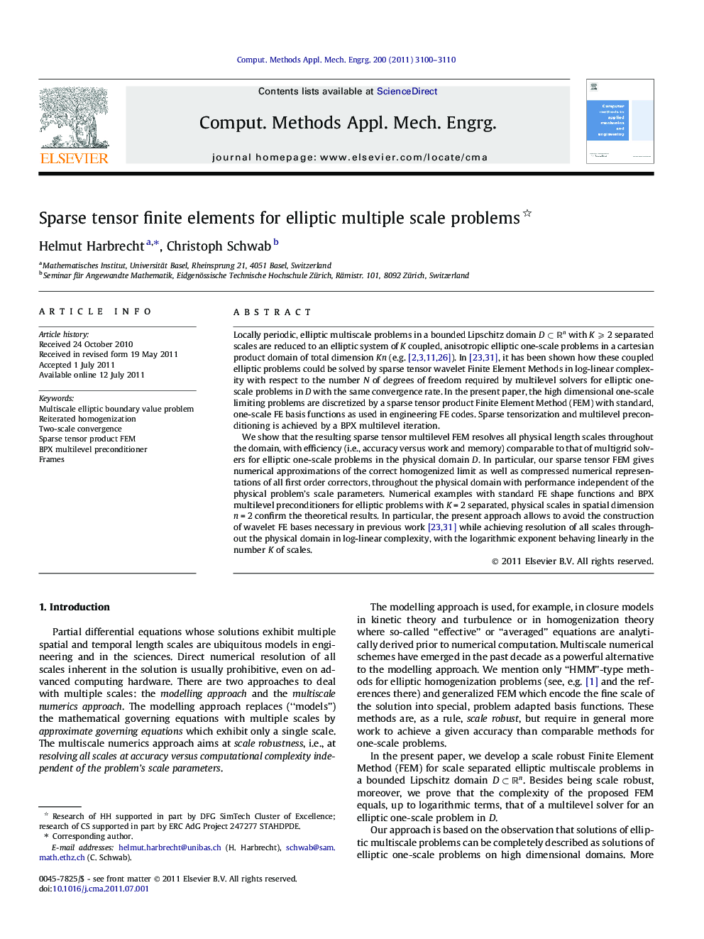 Sparse tensor finite elements for elliptic multiple scale problems 