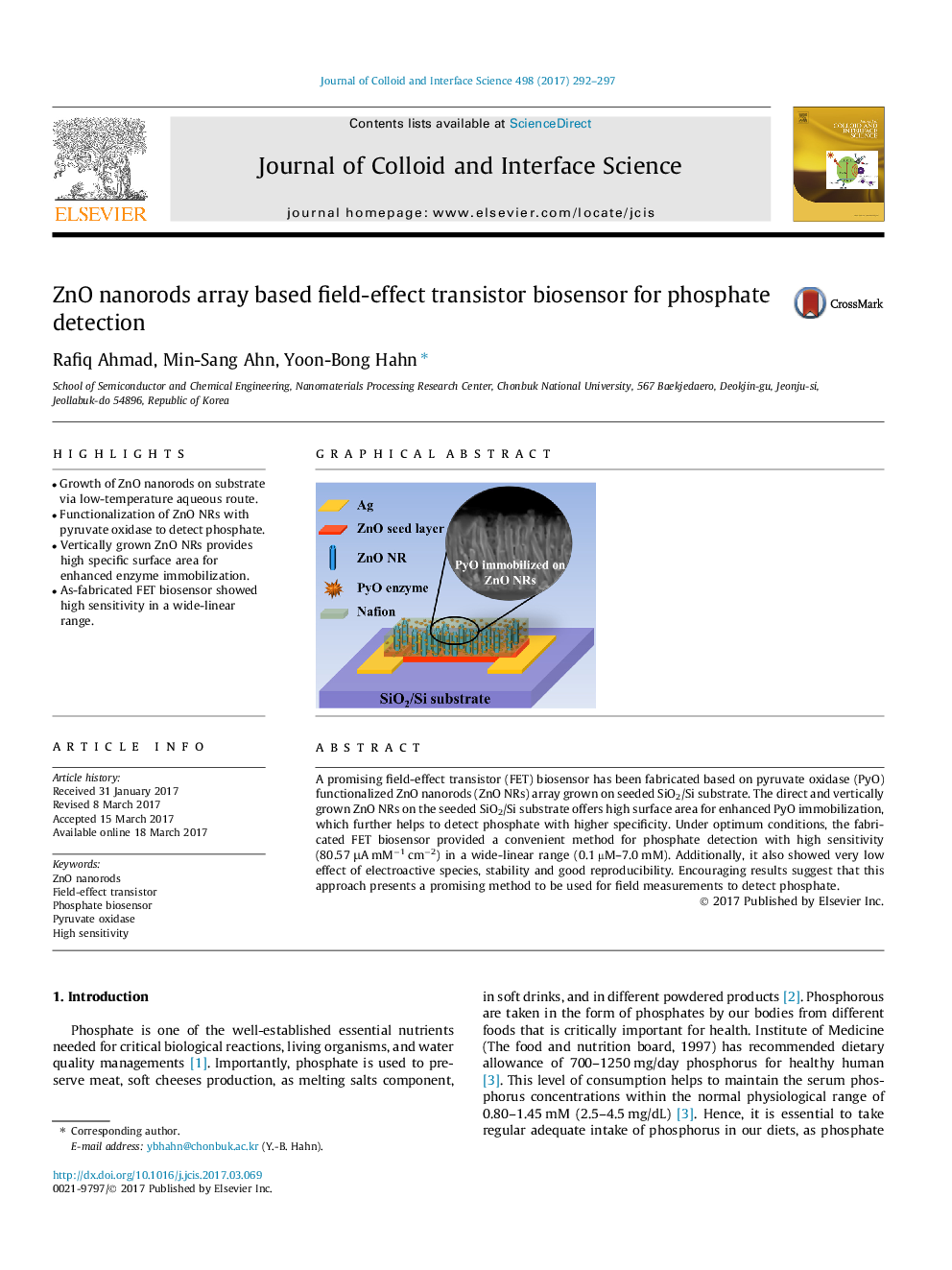 ZnO nanorods array based field-effect transistor biosensor for phosphate detection