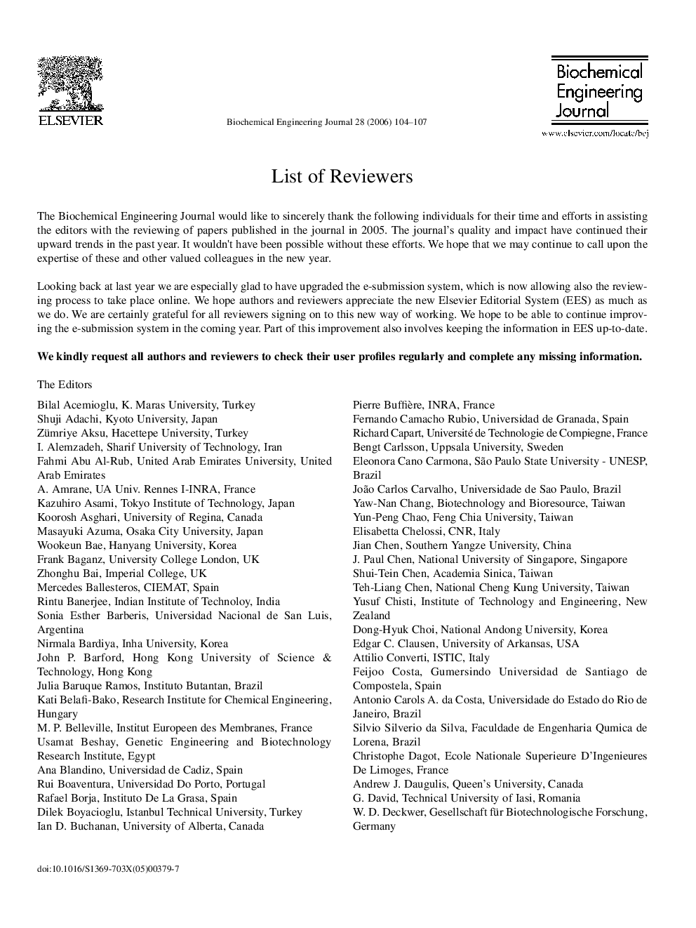 List of Reviewers