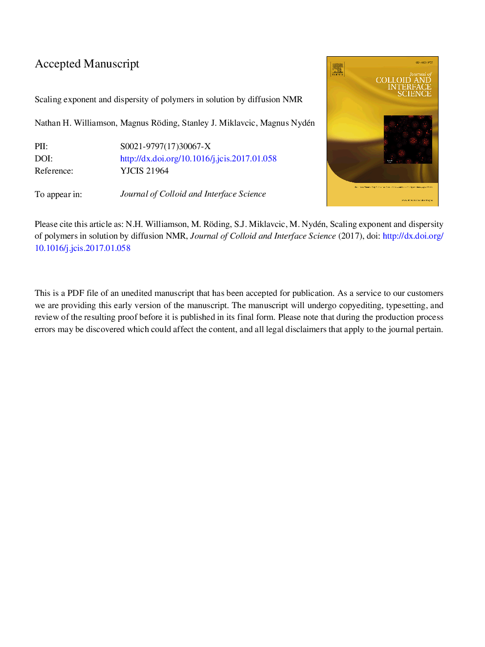 Scaling exponent and dispersity of polymers in solution by diffusion NMR