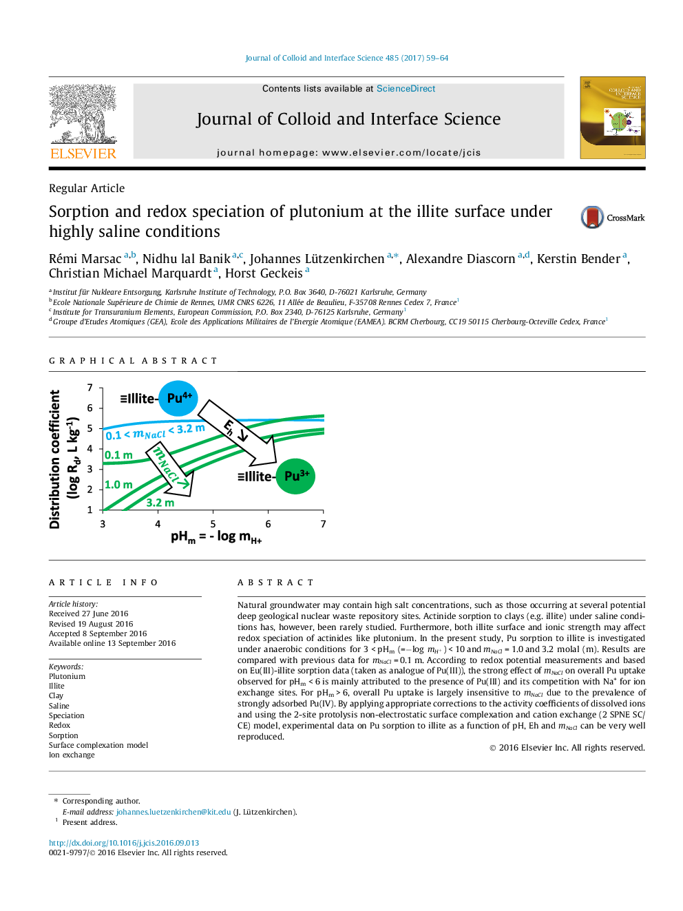 Sorption and redox speciation of plutonium at the illite surface under highly saline conditions