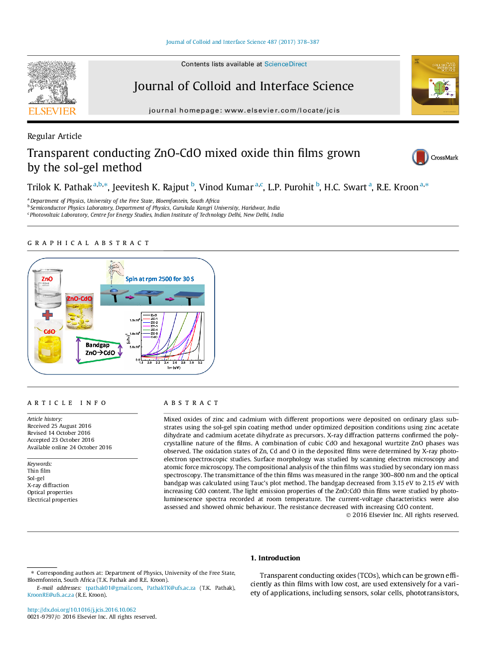 Regular ArticleTransparent conducting ZnO-CdO mixed oxide thin films grown by the sol-gel method