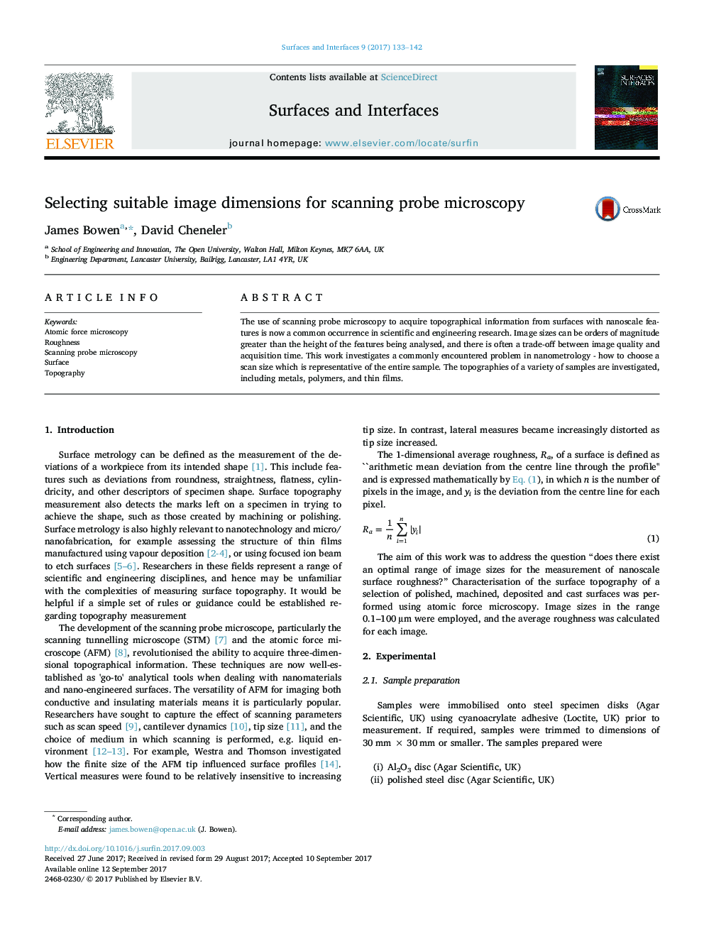 Selecting suitable image dimensions for scanning probe microscopy