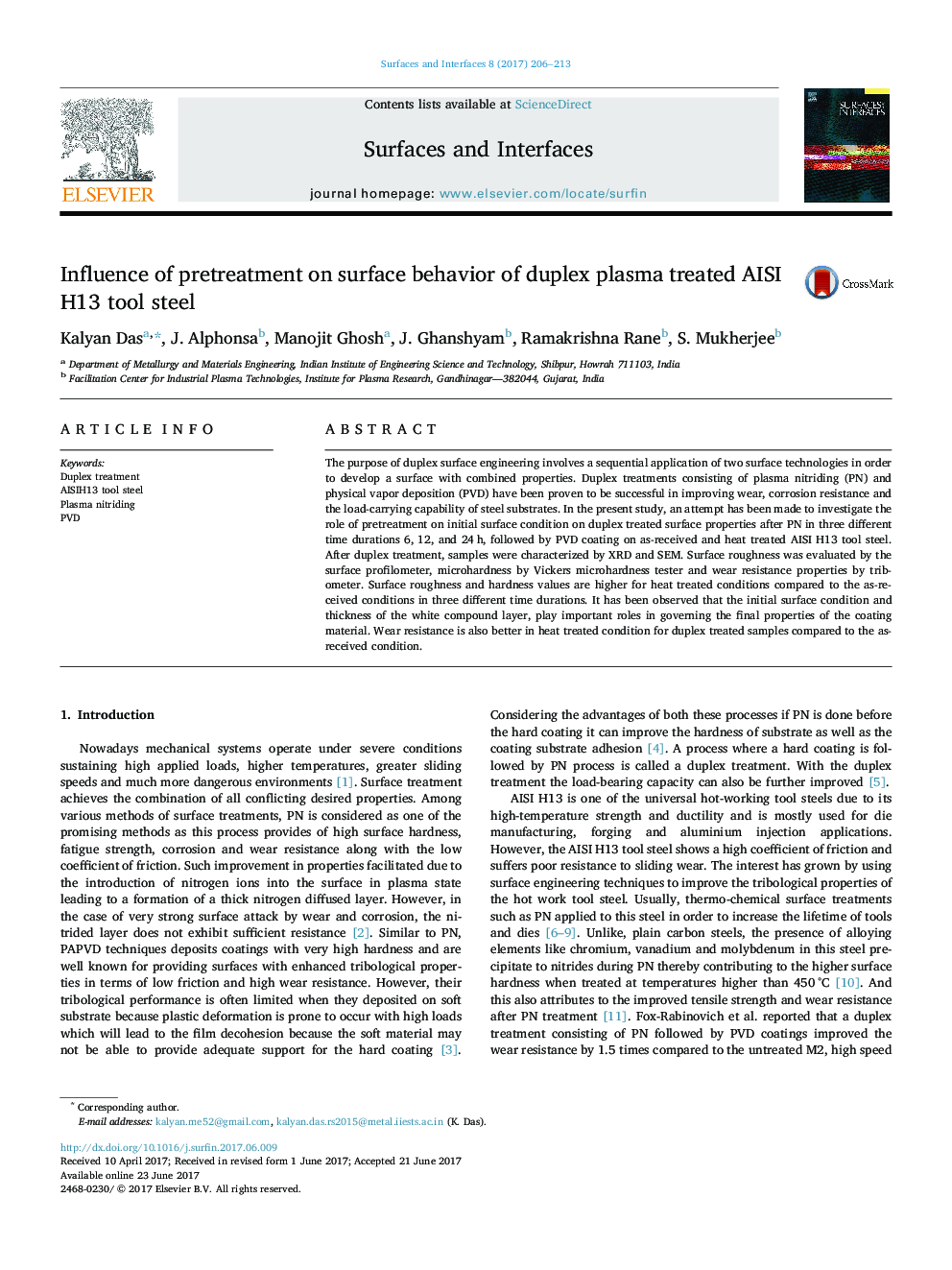 Influence of pretreatment on surface behavior of duplex plasma treated AISI H13 tool steel