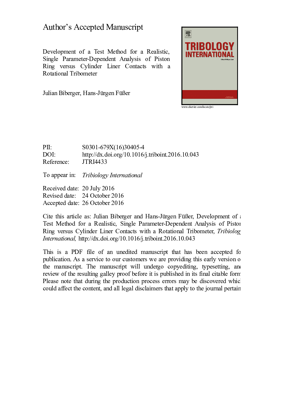 Development of a test method for a realistic, single parameter-dependent analysis of piston ring versus cylinder liner contacts with a rotational tribometer