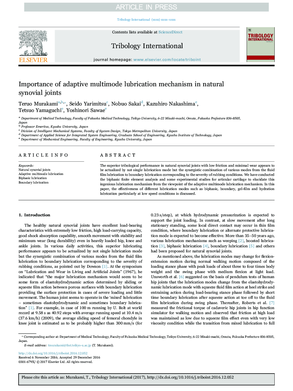 Importance of adaptive multimode lubrication mechanism in natural synovial joints