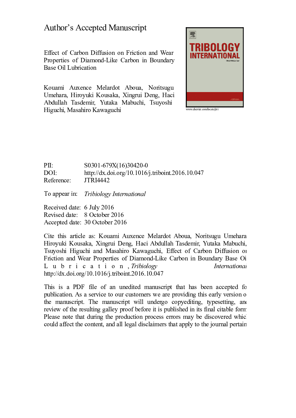 Effect of carbon diffusion on friction and wear properties of diamond-like carbon in boundary base oil lubrication