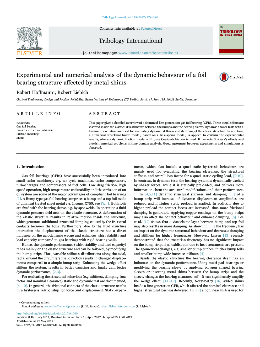 Experimental and numerical analysis of the dynamic behaviour of a foil bearing structure affected by metal shims