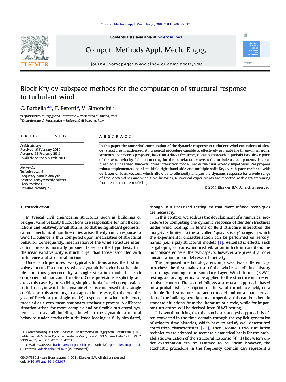 Block Krylov subspace methods for the computation of structural response to turbulent wind