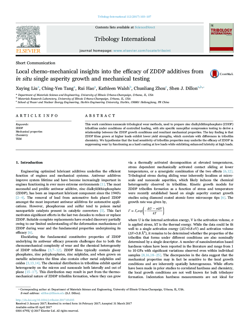 Local chemo-mechanical insights into the efficacy of ZDDP additives from in situ single asperity growth and mechanical testing