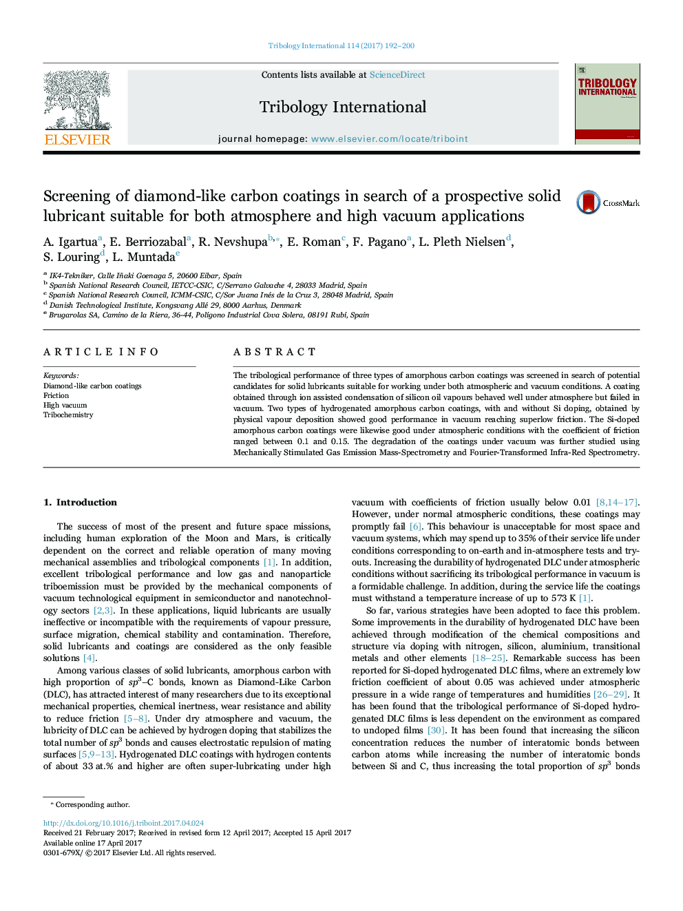 Screening of diamond-like carbon coatings in search of a prospective solid lubricant suitable for both atmosphere and high vacuum applications