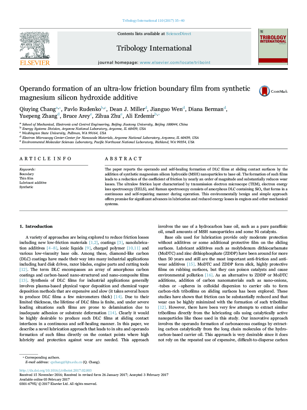 Operando formation of an ultra-low friction boundary film from synthetic magnesium silicon hydroxide additive