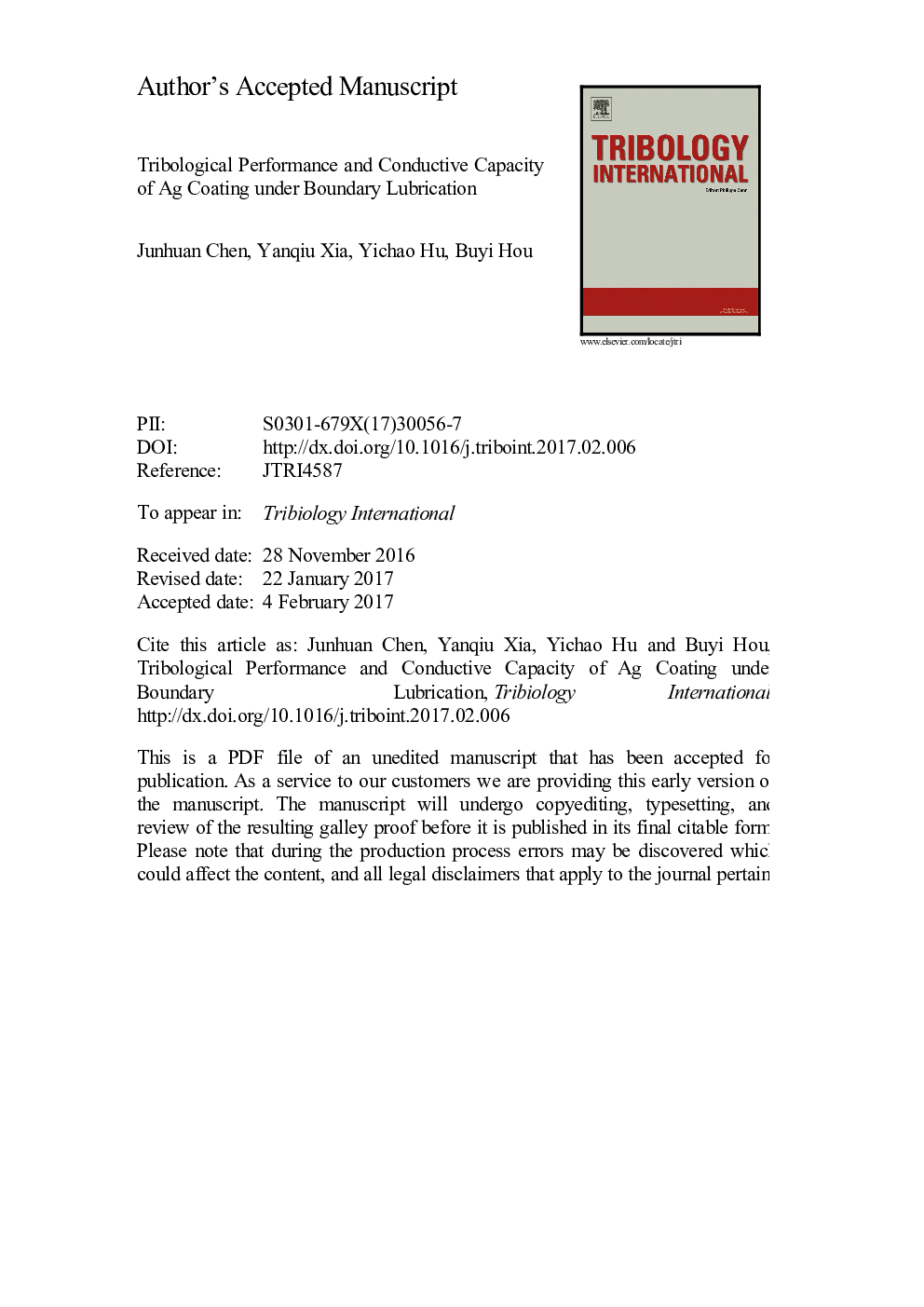 Tribological performance and conductive capacity of Ag coating under boundary lubrication