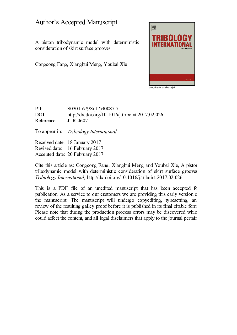 مدل تریبودینامیکی پیستون با توجه قطعی بر روی شیارهای سطح مقطع 